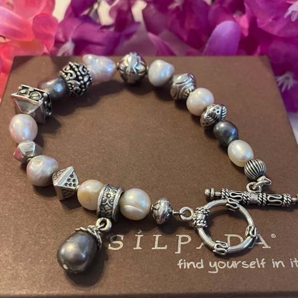 Silpada Jewelry - Silpada Gray and Pink Freshwater Pearl Sterling Silver Bracelet B0986
